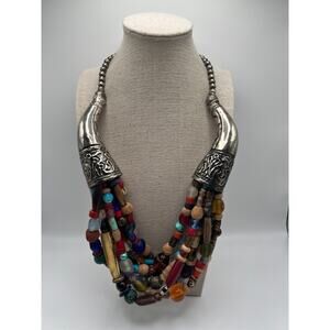 Moroccan Berber Style Statement Necklace Multi Strand Mixed Bead Tribal Boho